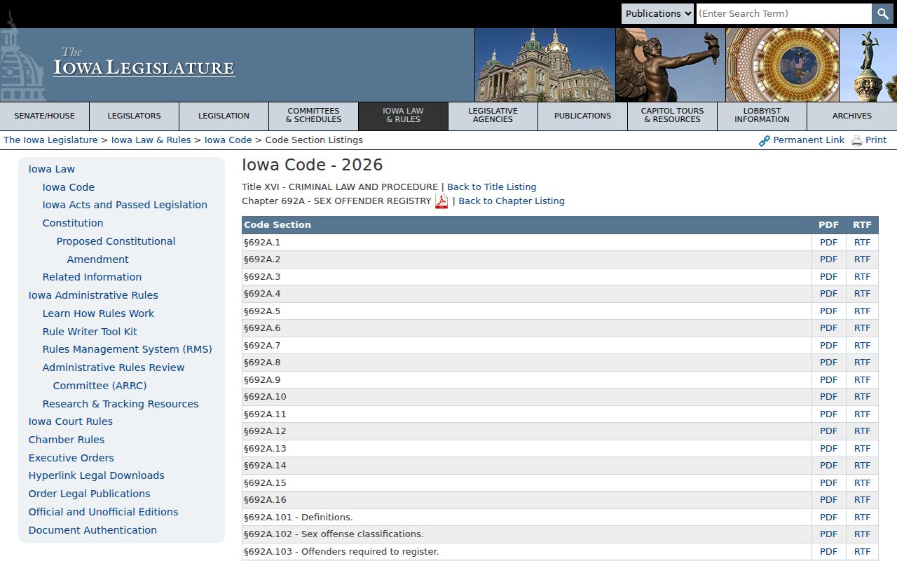 Iowa Code registry requirements for Hamilton County sex offender profiles