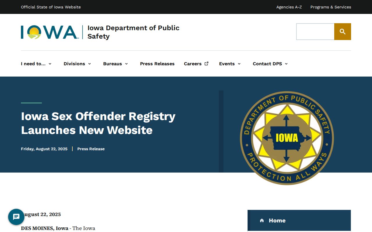 Hamilton County sex offender registry redesign announcement from Iowa DPS