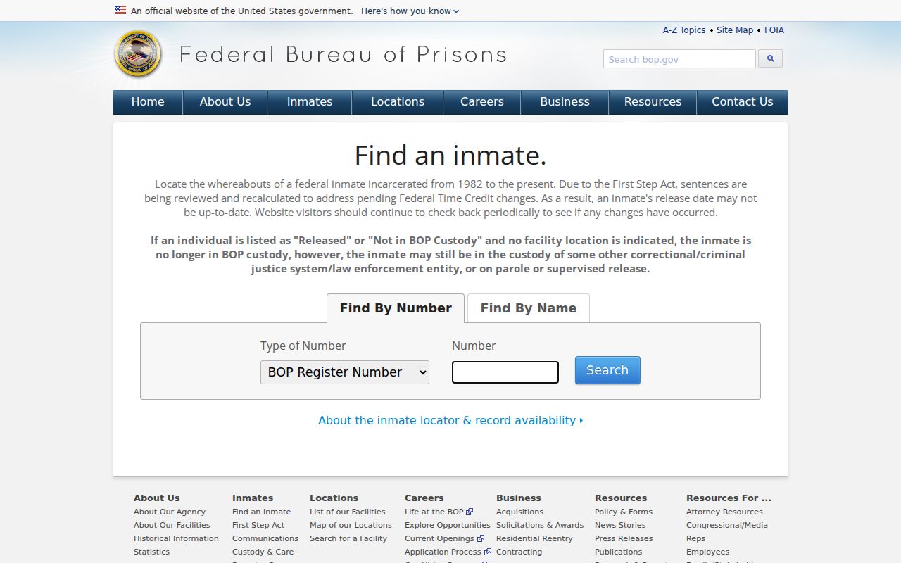 Federal custody locator for a Webster City criminal record search